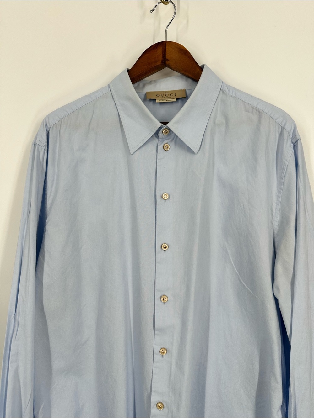 GUCCI French Cuff Vintage Pointed Collar Uniform Staff Dress Shirt Light Blue - Picture 3 of 12